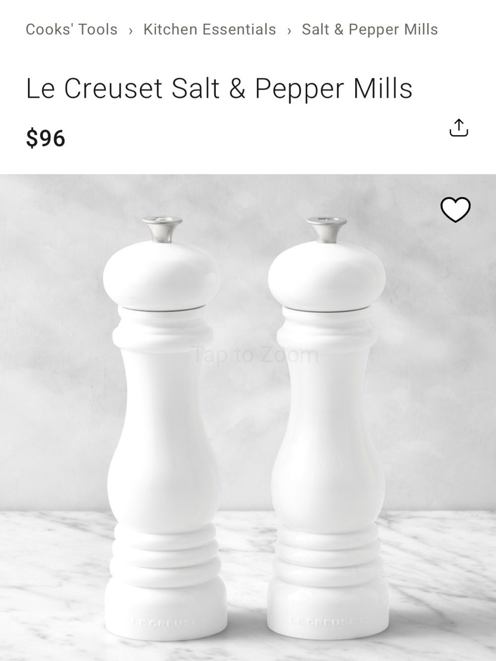 Le Creuset White Salt and Pepper Mills Set